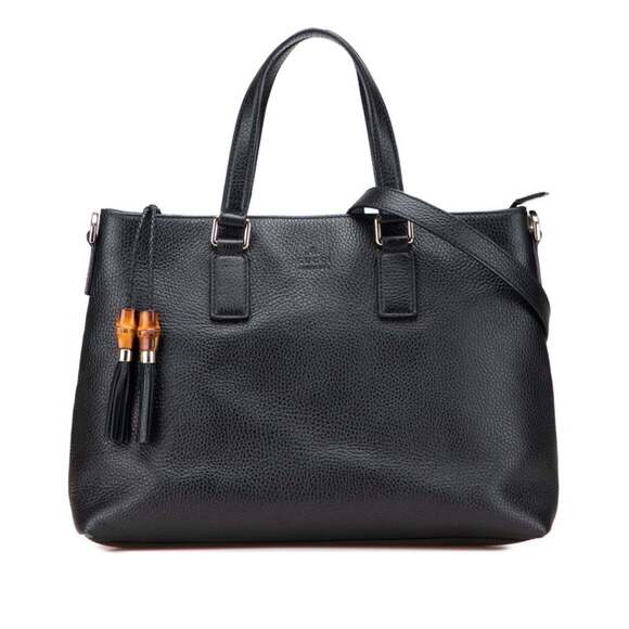 Gucci Handbags - GUCCI Authentic Black Leather Bamboo Shoulder Bag